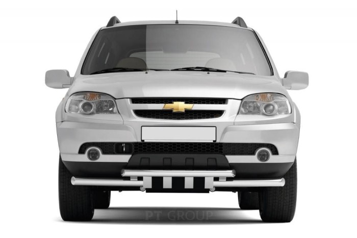 Защита переднего бампера двойная с зубьями 63/63мм (НПС) CHEVROLET Niva 2009-2020/ LADA Niva 2020-