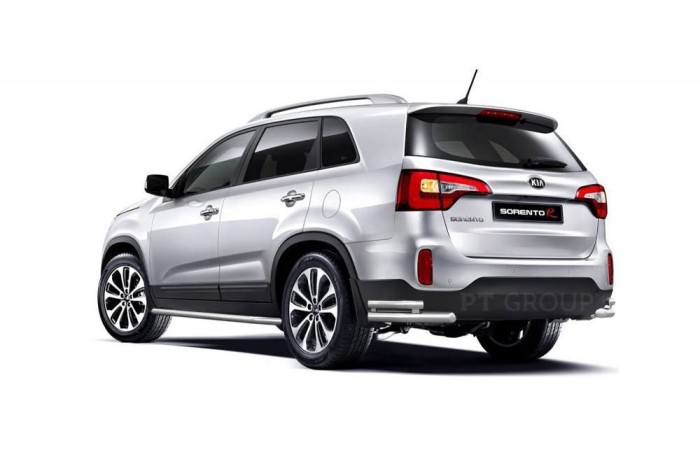 Защита заднего бампера двойная угловая 63/51мм (НПС) KIA Sorento 2014-2020