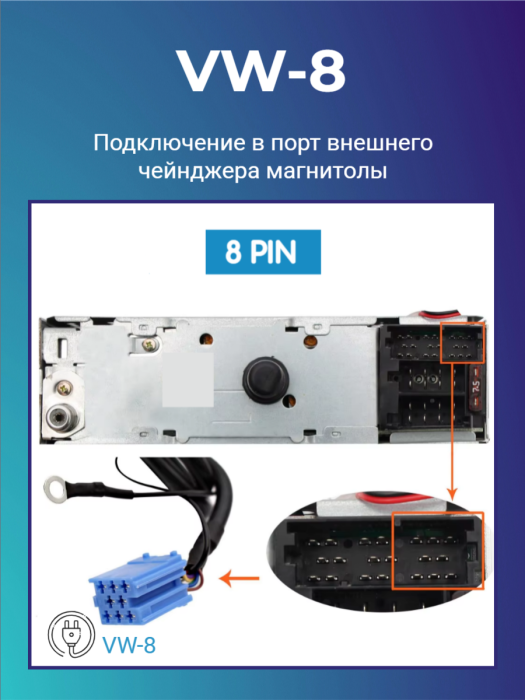 Адаптер Yatour YT-M06 VW8 для магнитол Volkswagen / Audi / Skoda 8-pin