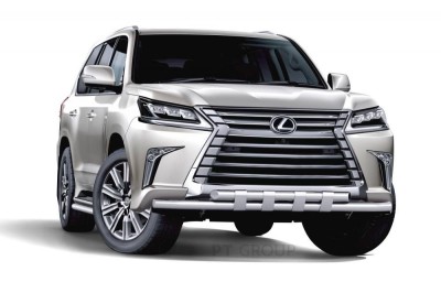 Защита переднего бампера двойная с пластинами 63/63мм (НПС) LEXUS LX 450D 2015-