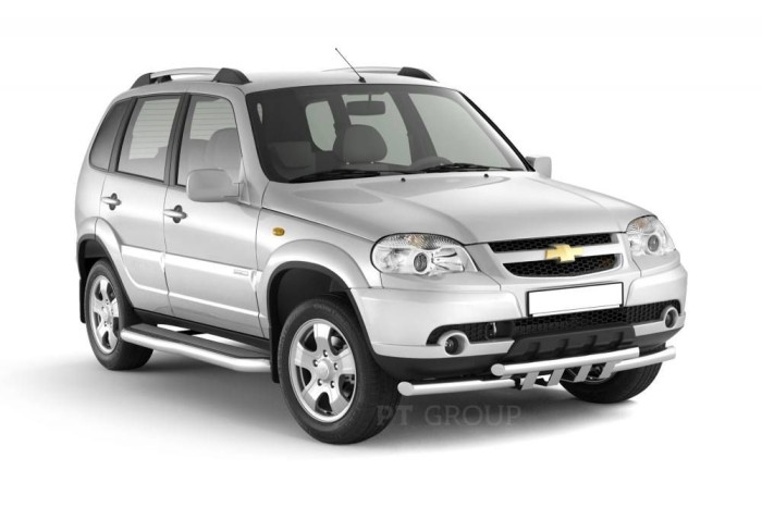 Защита порогов с алюм. фигурной площадкой 63мм (НПС) CHEVROLET Niva 2009-2020/ LADA Niva 2020-/ LADA Niva Travel 2021-