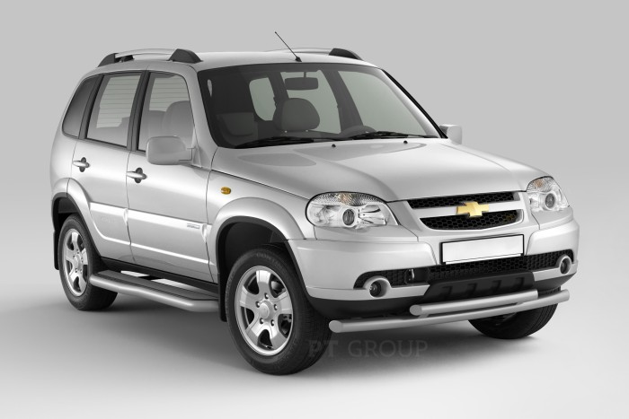 Защита порогов с алюм. фигурной площадкой 63мм (ППК) CHEVROLET Niva 2009-2020/ LADA Niva 2020-/ LADA Niva Travel 2021-