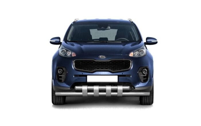 Защита переднего бампера двойная с пластинами 63/63мм (НПС) KIA Sportage 2016-